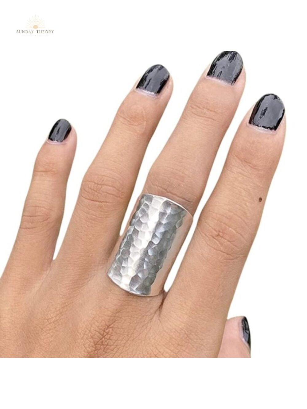 Hammered Shiny Sterling Silver Adjustable Boho Statement Ring Wide Band 6-12